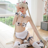 Sexy Cow Print Lingerie Set – Cute Cosplay Roleplay Outfit with Maid Apron